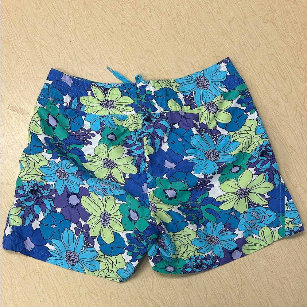 Against the Elements Floral Blue & Green Swim/Beach Shorts Size 4 - Picture 2 of 5